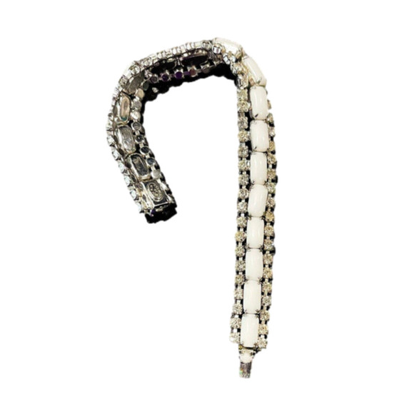 Kramer Of New York Jewelry - Kramer Of New York Tennis Bracelet Silvertone Milk Glass Rhinestone Vintage 7"